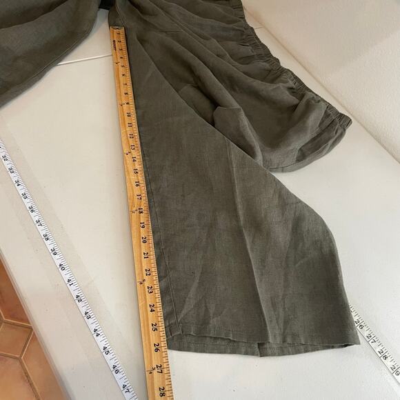 FLAX Army Green Women's Baggy Wide Leg Ankle Pants 100% Linen Size 3X Lagenlook - Picture 13 of 14